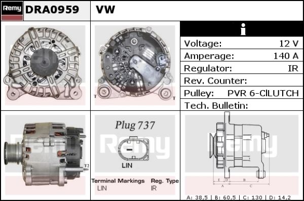 DELCO REMY Ģenerators DRA0959